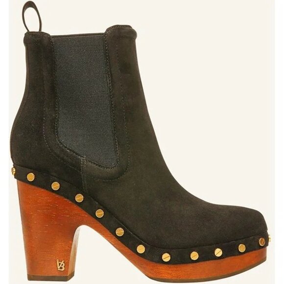 $500 VERONICA BEARD DECKER CLOG STUDDED SUEDE BOOTIES BLACK...